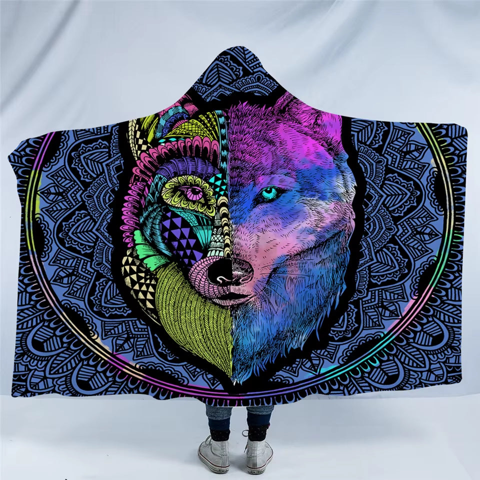 VALOA HOME — Wolf Hooded Sherpa Blanket